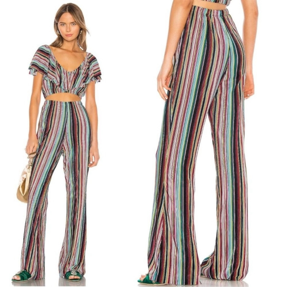 Camila Coelho Revolve Jaggar Multi Color High Waist Stripe Flare Pull On Pant S - Picture 3 of 9